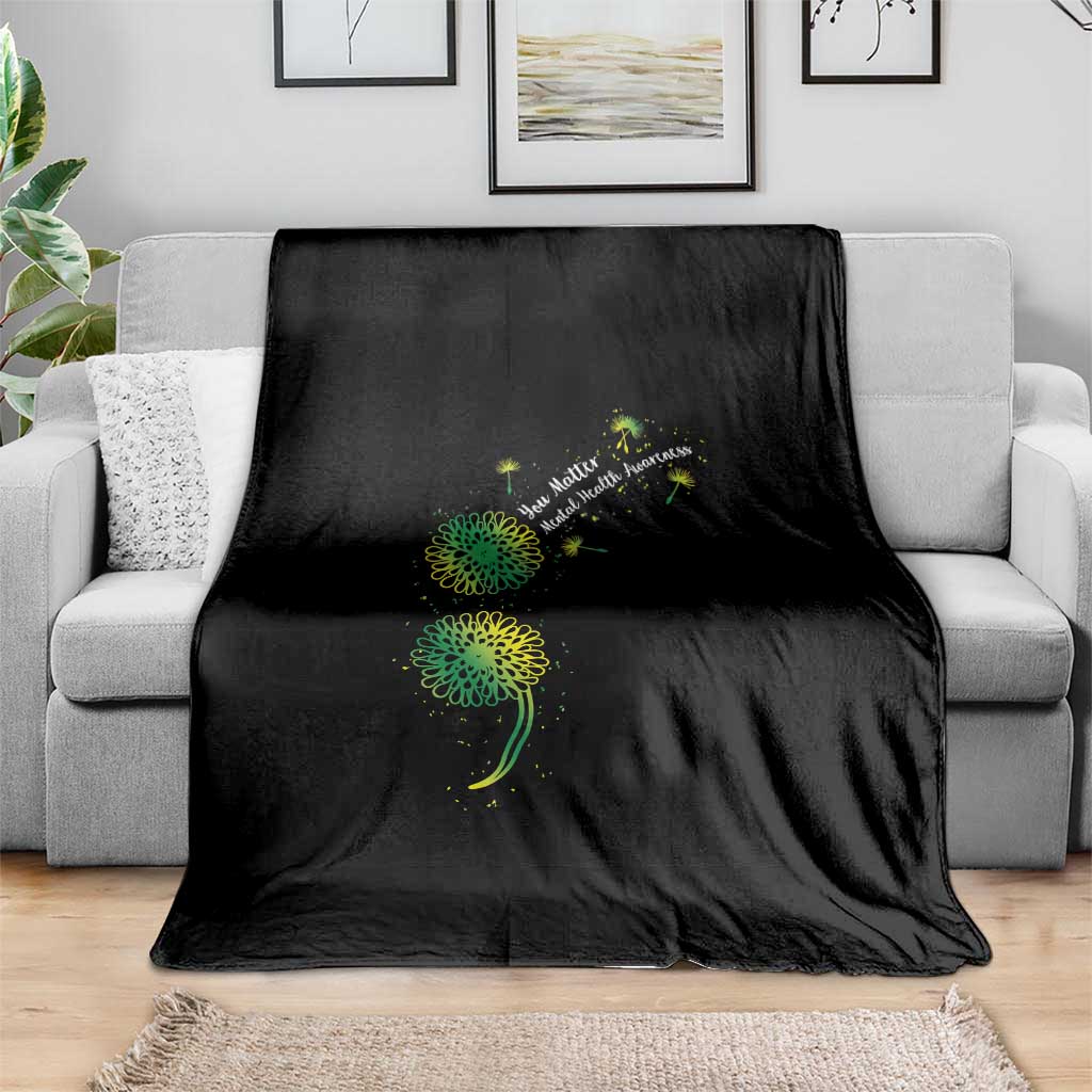 Mental Health Awarenes Throw Blanket Semicolon Dandelion You Matter