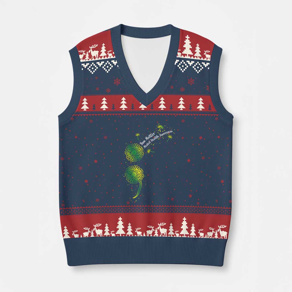 Mental Health Awarenes V-Neck Knit Sweater Vest Semicolon Dandelion You Matter