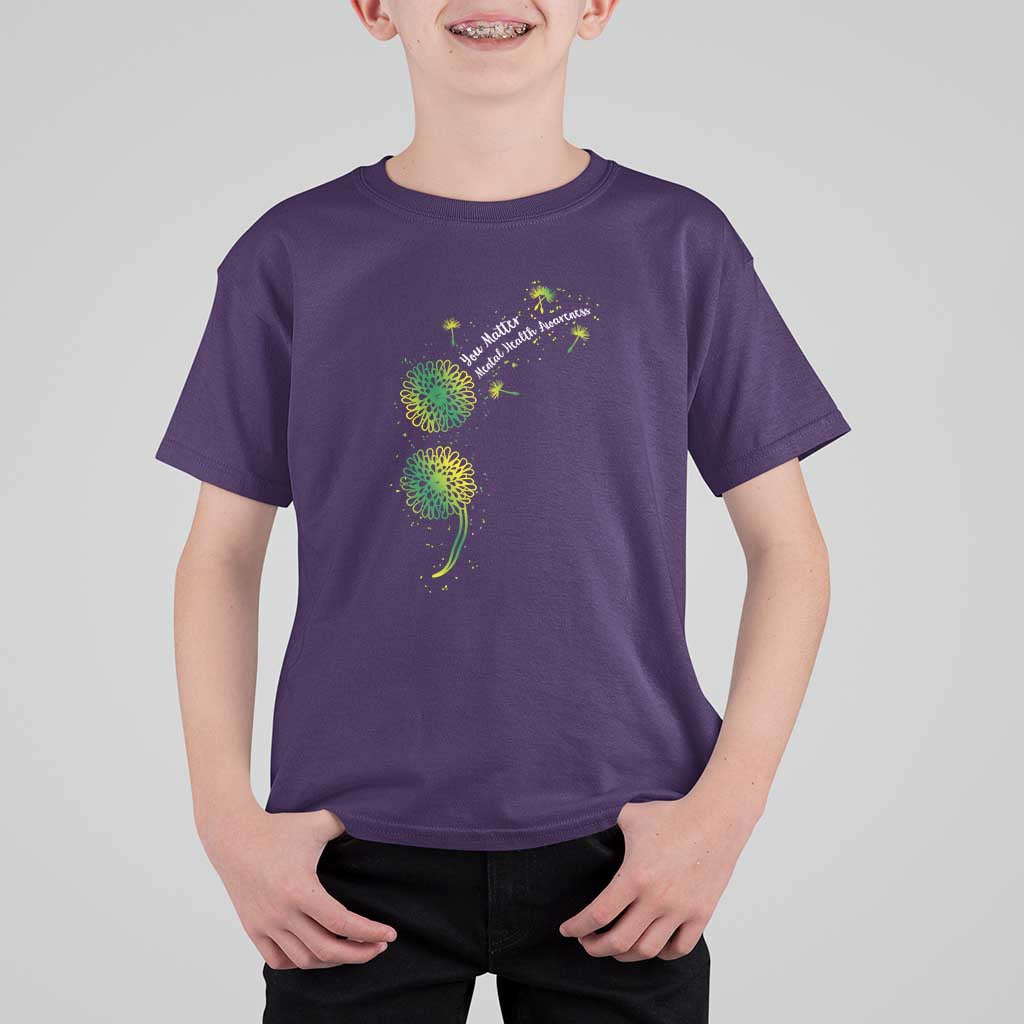 Mental Health Awarenes T Shirt For Kid Semicolon Dandelion You Matter