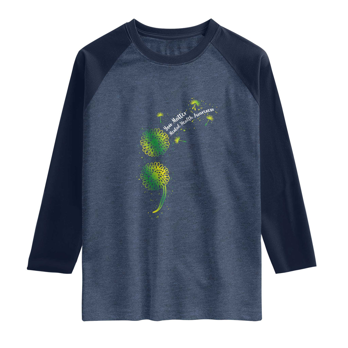Mental Health Awarenes Raglan Shirt Semicolon Dandelion You Matter