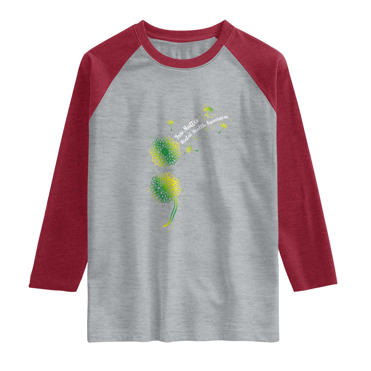Mental Health Awarenes Raglan Shirt Semicolon Dandelion You Matter
