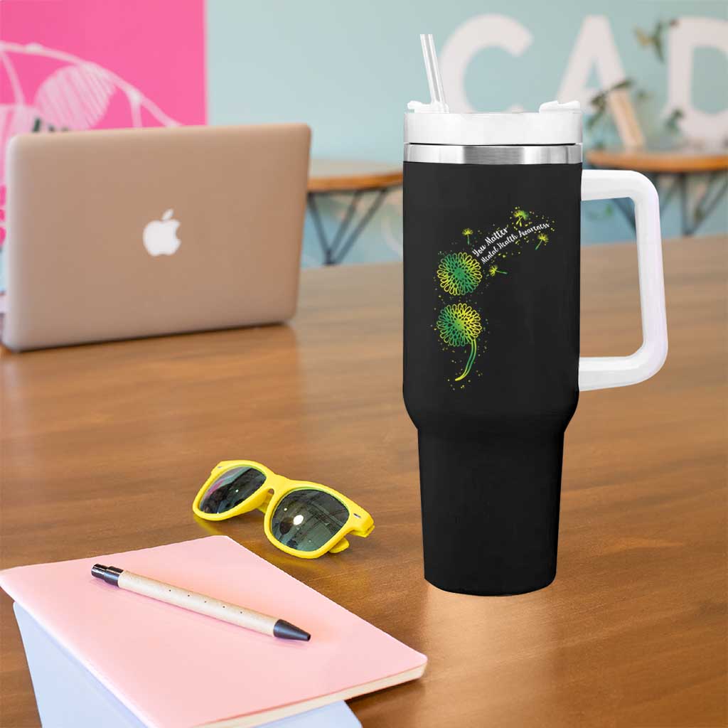 Mental Health Awarenes Tumbler With Handle Semicolon Dandelion You Matter