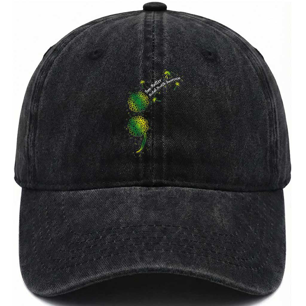 Mental Health Awarenes Washed Cotton Baseball Cap Semicolon Dandelion You Matter