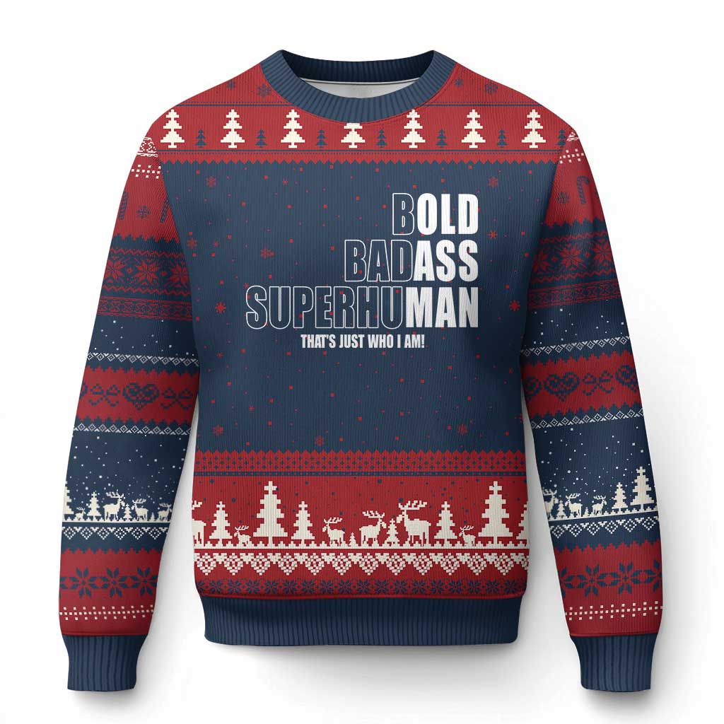 Bold Badass Superhuman Old Ass Man Ugly Christmas Sweater Funny Grandpa Dad Motivational Quote