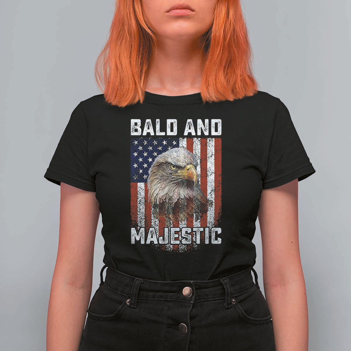 Bald and Majestic Bald Eagle 4th of July T Shirt For Women Funny Dad Husband Grandpa Joke