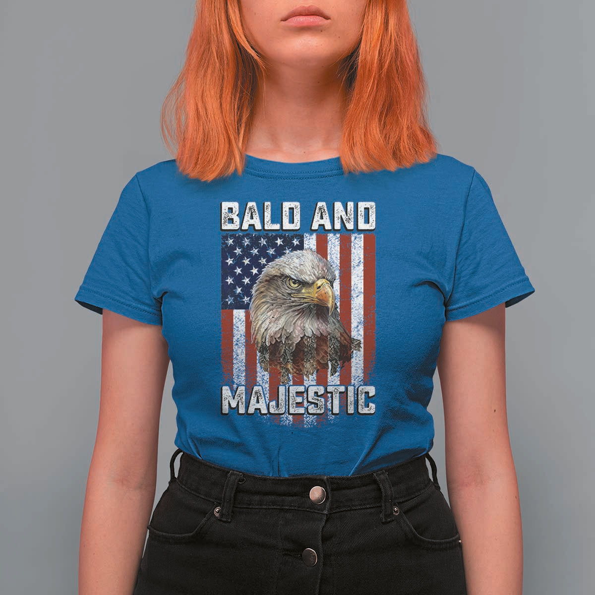 Bald and Majestic Bald Eagle 4th of July T Shirt For Women Funny Dad Husband Grandpa Joke