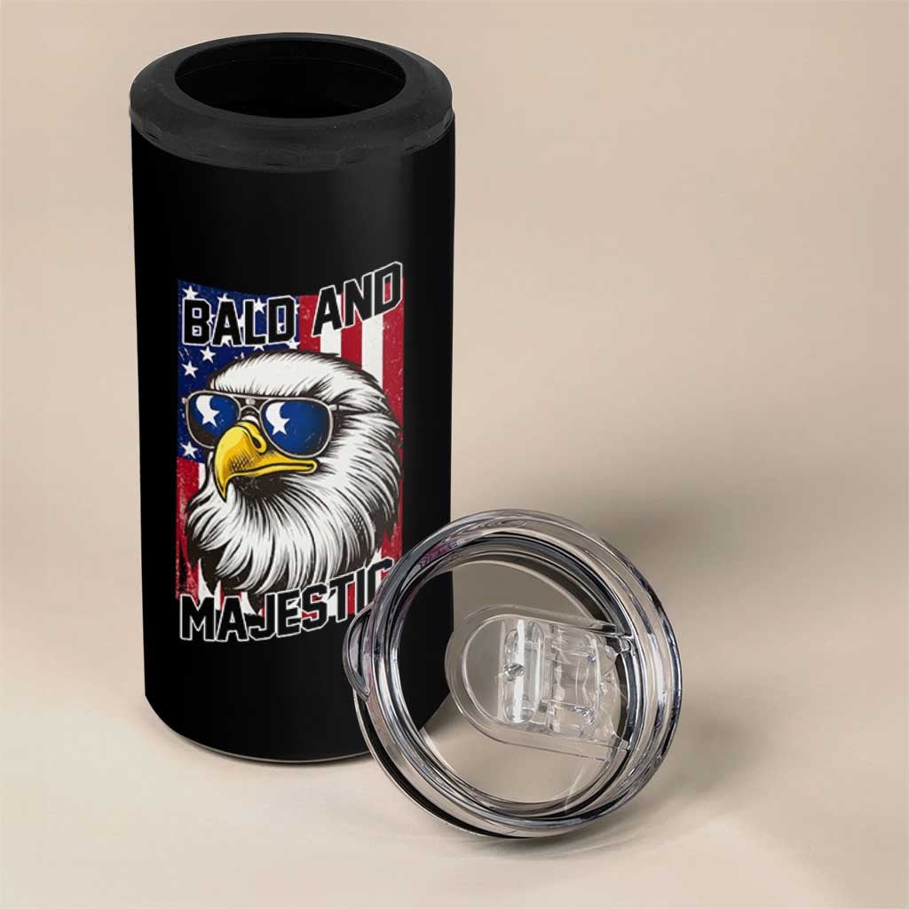 Bald and Majestic 4 in 1 Can Cooler Tumbler Patriotic Bald Eagle 4th Of July