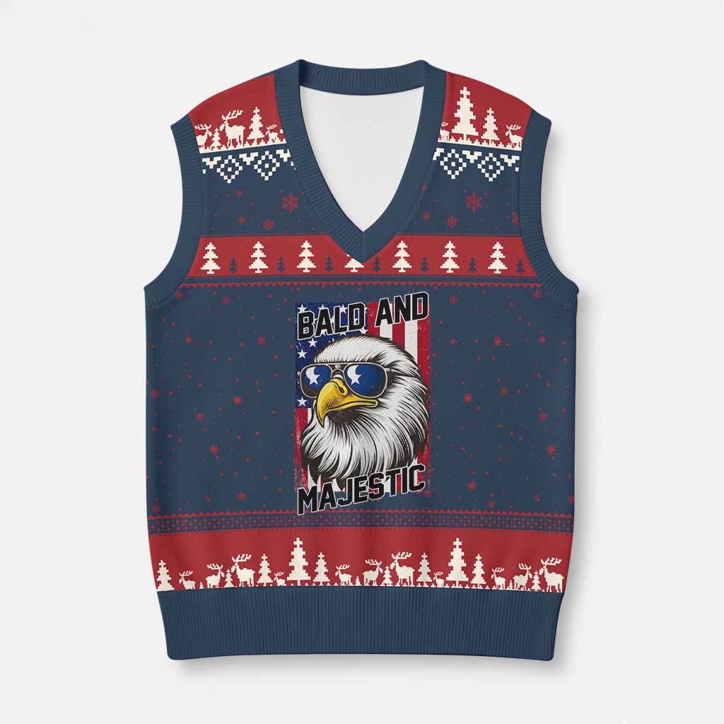 Bald and Majestic V-Neck Knit Sweater Vest Patriotic Bald Eagle 4th Of July