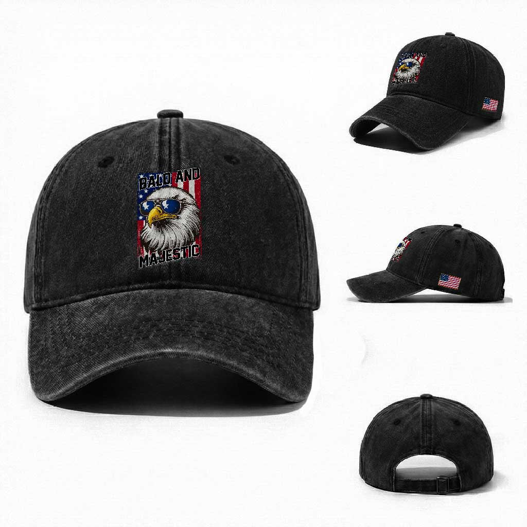 Bald and Majestic Washed Cotton Baseball Cap Patriotic Bald Eagle 4th Of July