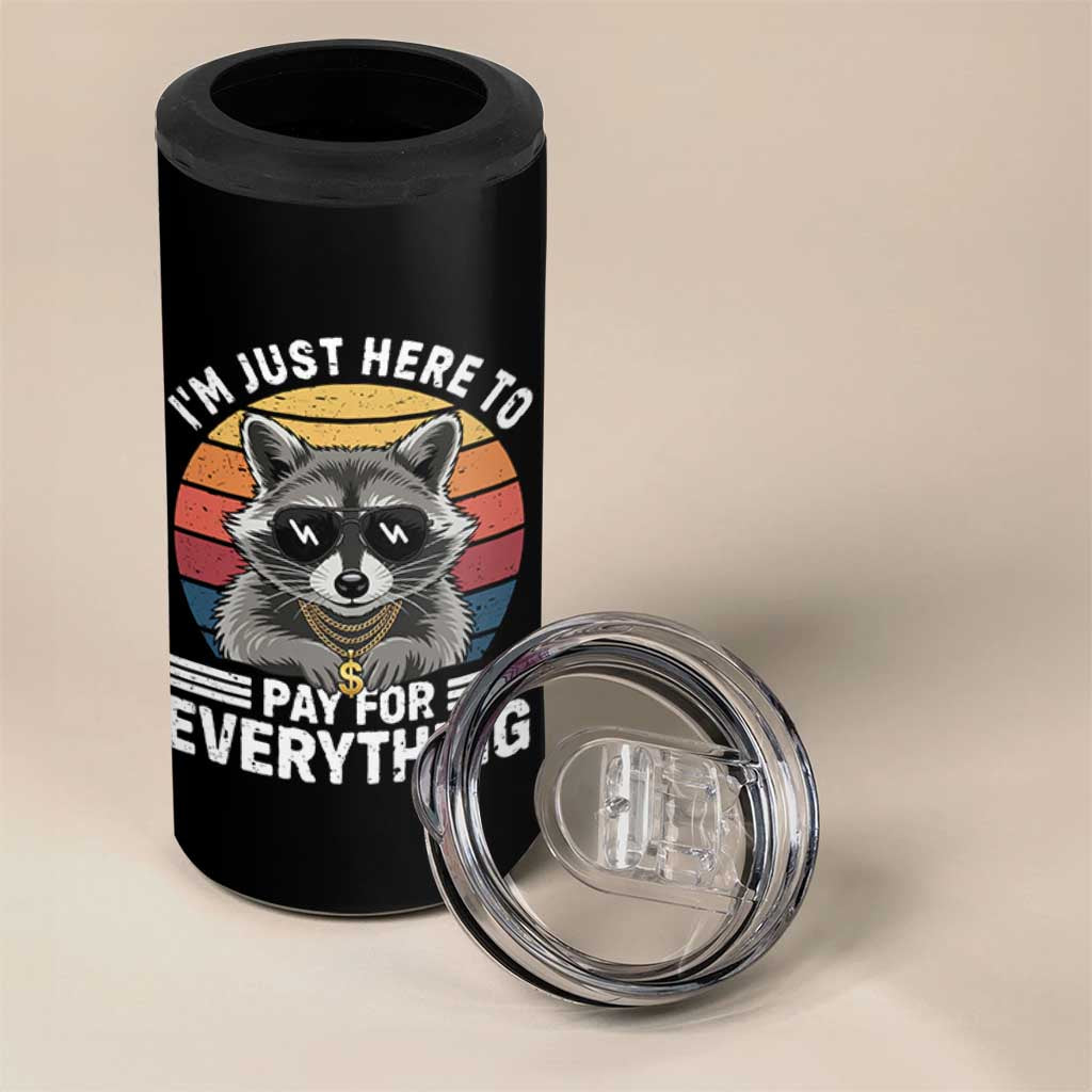 I'm Just Here to Pay for Everything 4 in 1 Can Cooler Tumbler Funny Raccoon Dad Granpa Joke