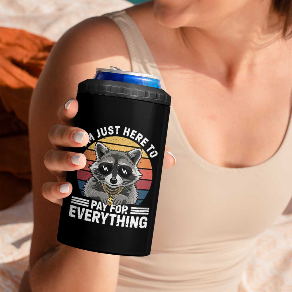 I'm Just Here to Pay for Everything 4 in 1 Can Cooler Tumbler Funny Raccoon Dad Granpa Joke