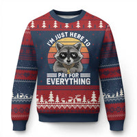 I'm Just Here to Pay for Everything Ugly Christmas Sweater Funny Raccoon Dad Granpa Joke