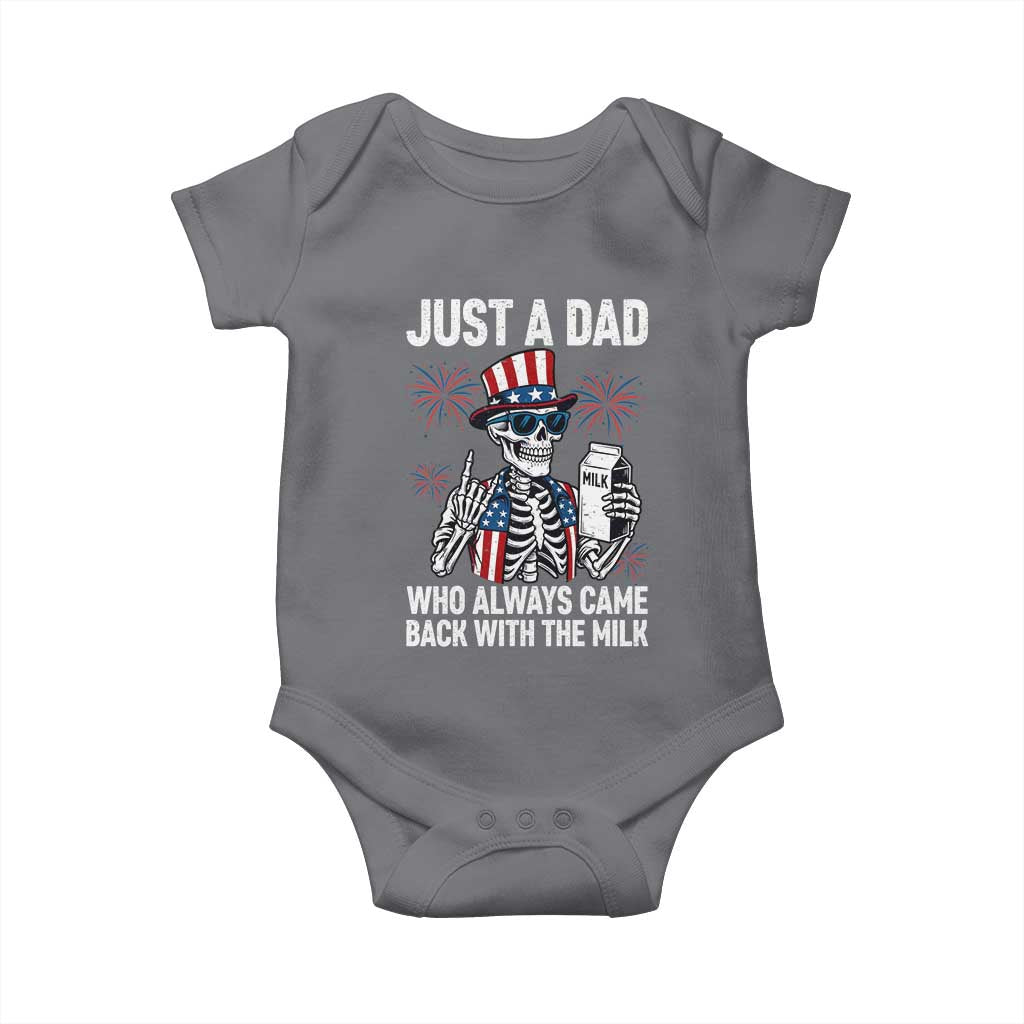 Just a Dad Who Always Came Back with The Milk Baby Onesie Funny Skeleton Dad 4th Of July
