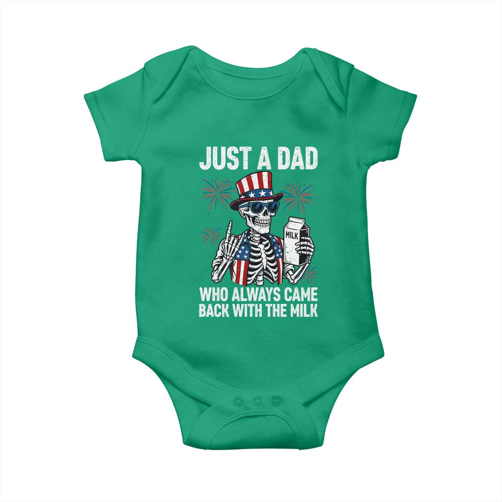 Just a Dad Who Always Came Back with The Milk Baby Onesie Funny Skeleton Dad 4th Of July