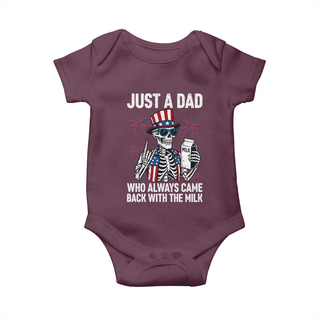 Just a Dad Who Always Came Back with The Milk Baby Onesie Funny Skeleton Dad 4th Of July
