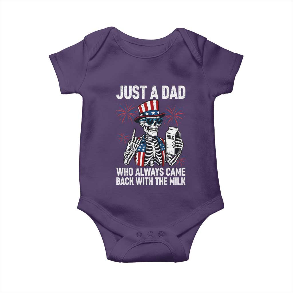 Just a Dad Who Always Came Back with The Milk Baby Onesie Funny Skeleton Dad 4th Of July