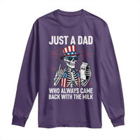 Just a Dad Who Always Came Back with The Milk Long Sleeve Shirt Funny Skeleton Dad 4th Of July