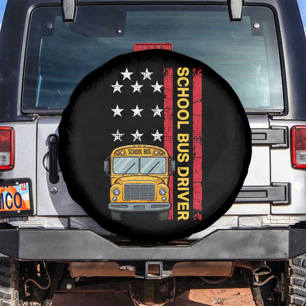 Patriotic School Bus Driver USA American Flag Spare Tire Cover