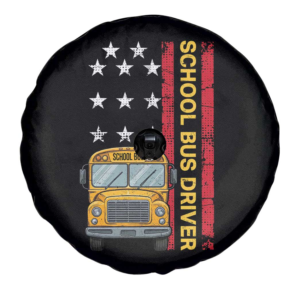 Patriotic School Bus Driver USA American Flag Spare Tire Cover