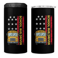 Patriotic School Bus Driver USA American Flag 4 in 1 Can Cooler Tumbler
