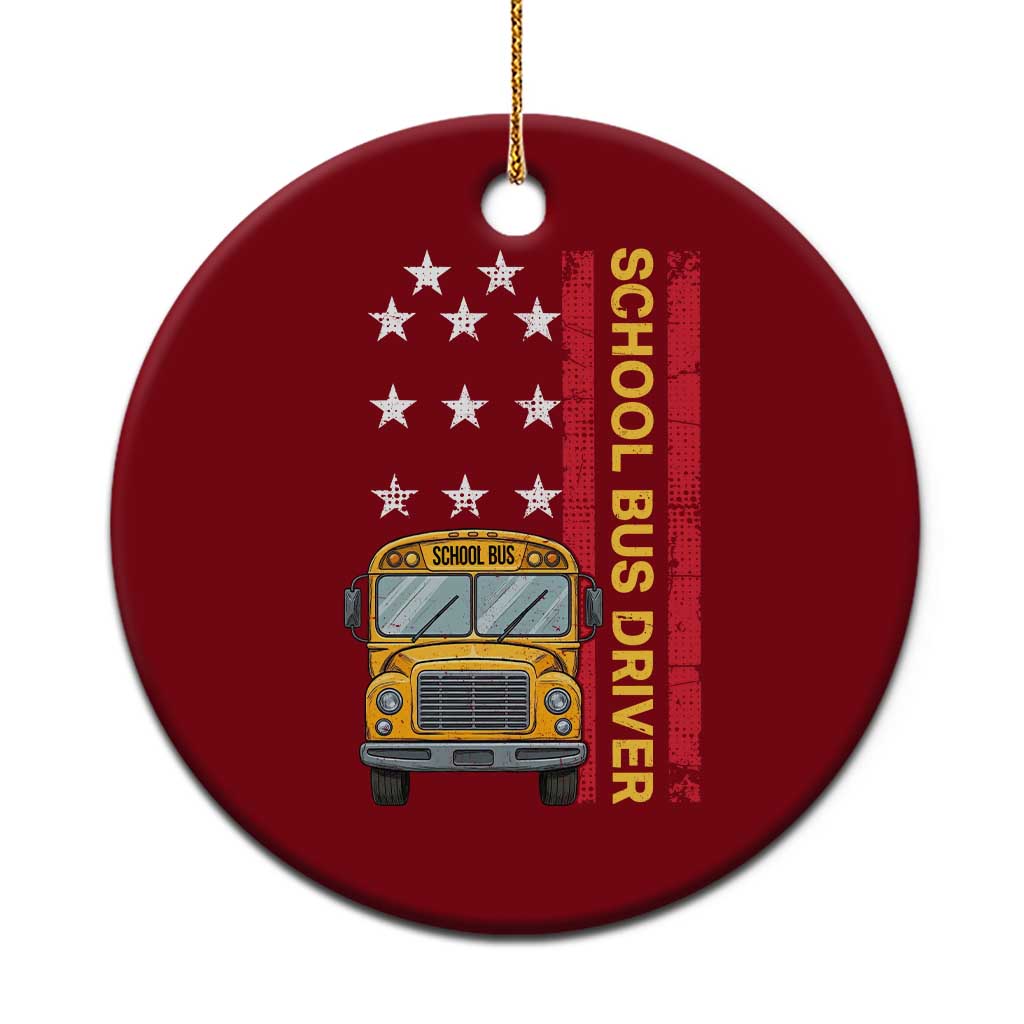 Patriotic School Bus Driver USA American Flag Ceramic Ornament