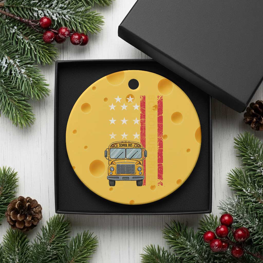 Patriotic School Bus Driver USA American Flag Ceramic Ornament