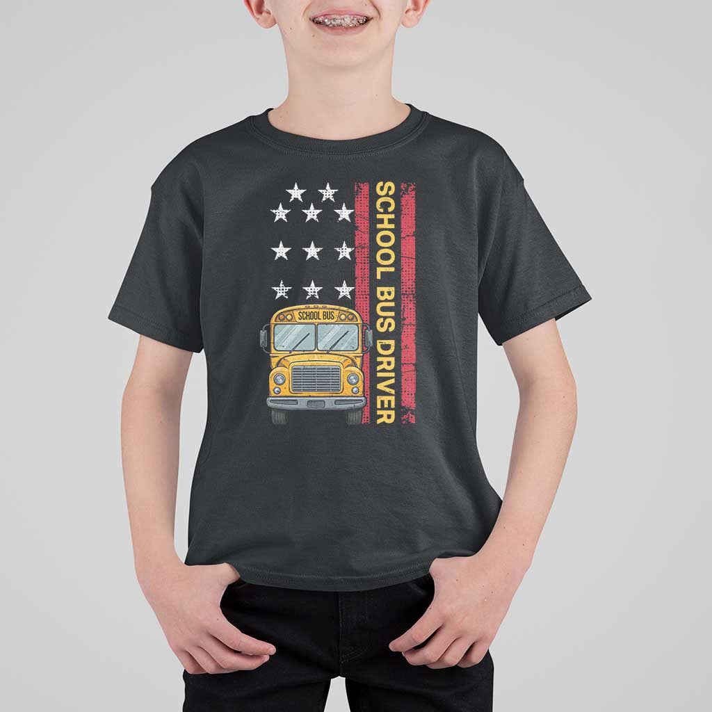 Patriotic School Bus Driver USA American Flag T Shirt For Kid