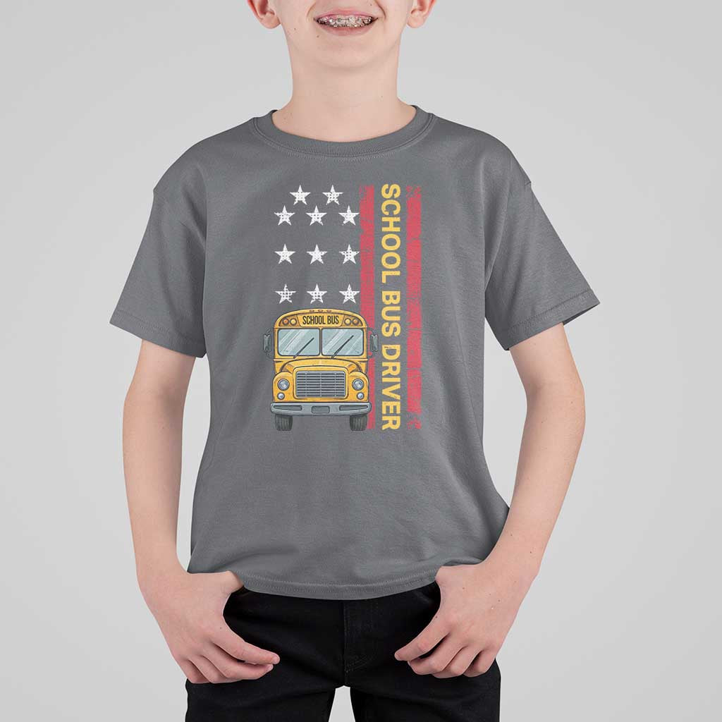 Patriotic School Bus Driver USA American Flag T Shirt For Kid