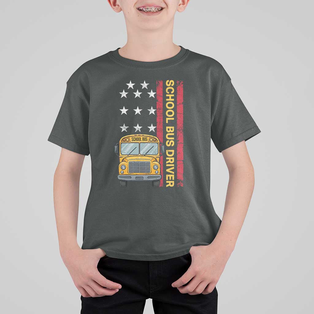 Patriotic School Bus Driver USA American Flag T Shirt For Kid