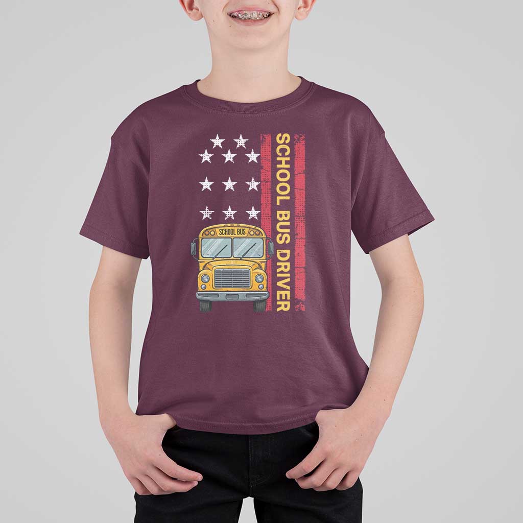 Patriotic School Bus Driver USA American Flag T Shirt For Kid