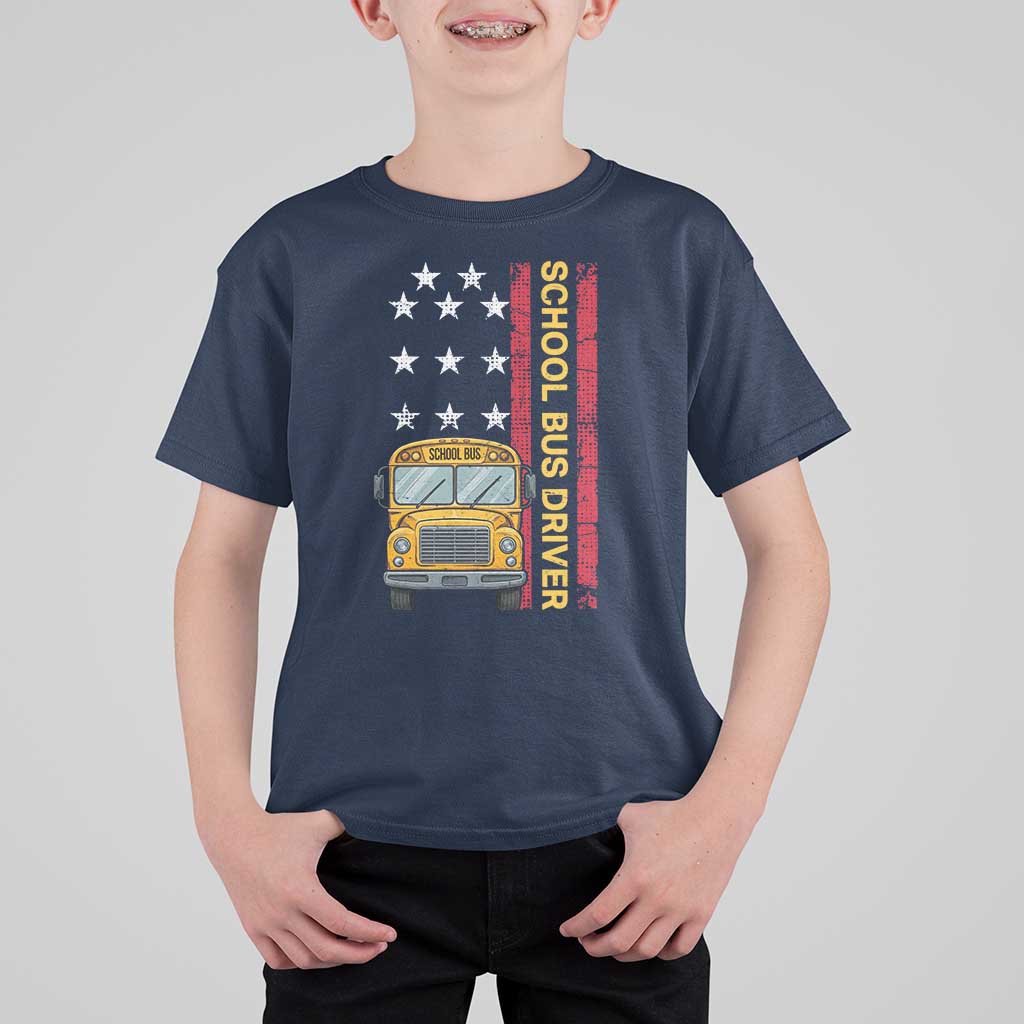 Patriotic School Bus Driver USA American Flag T Shirt For Kid