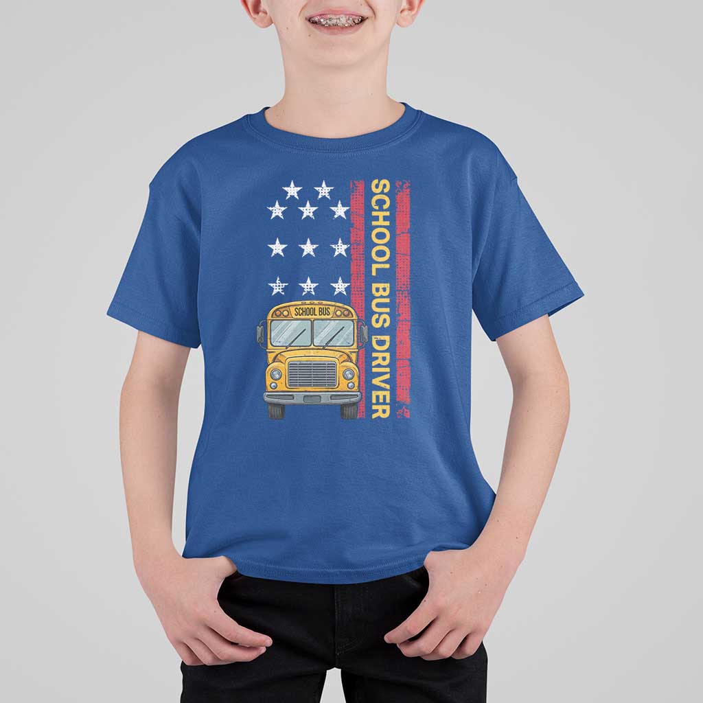 Patriotic School Bus Driver USA American Flag T Shirt For Kid