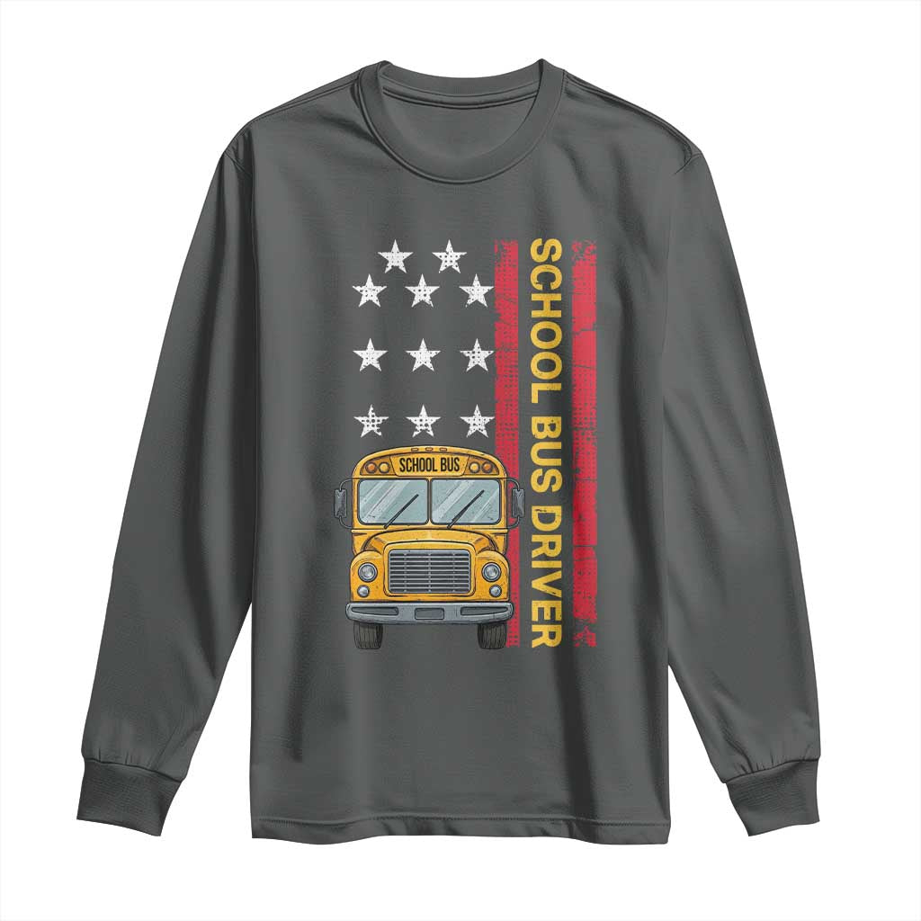 Patriotic School Bus Driver USA American Flag Long Sleeve Shirt