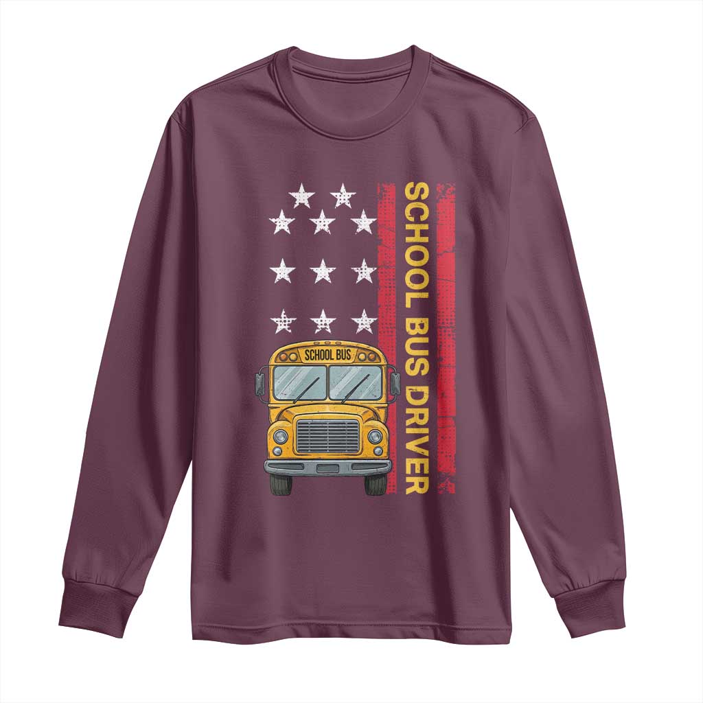 Patriotic School Bus Driver USA American Flag Long Sleeve Shirt