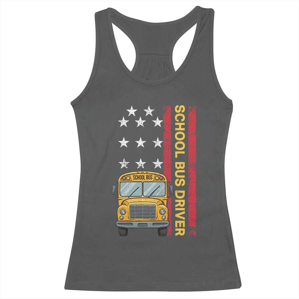 Patriotic School Bus Driver USA American Flag Racerback Tank Top