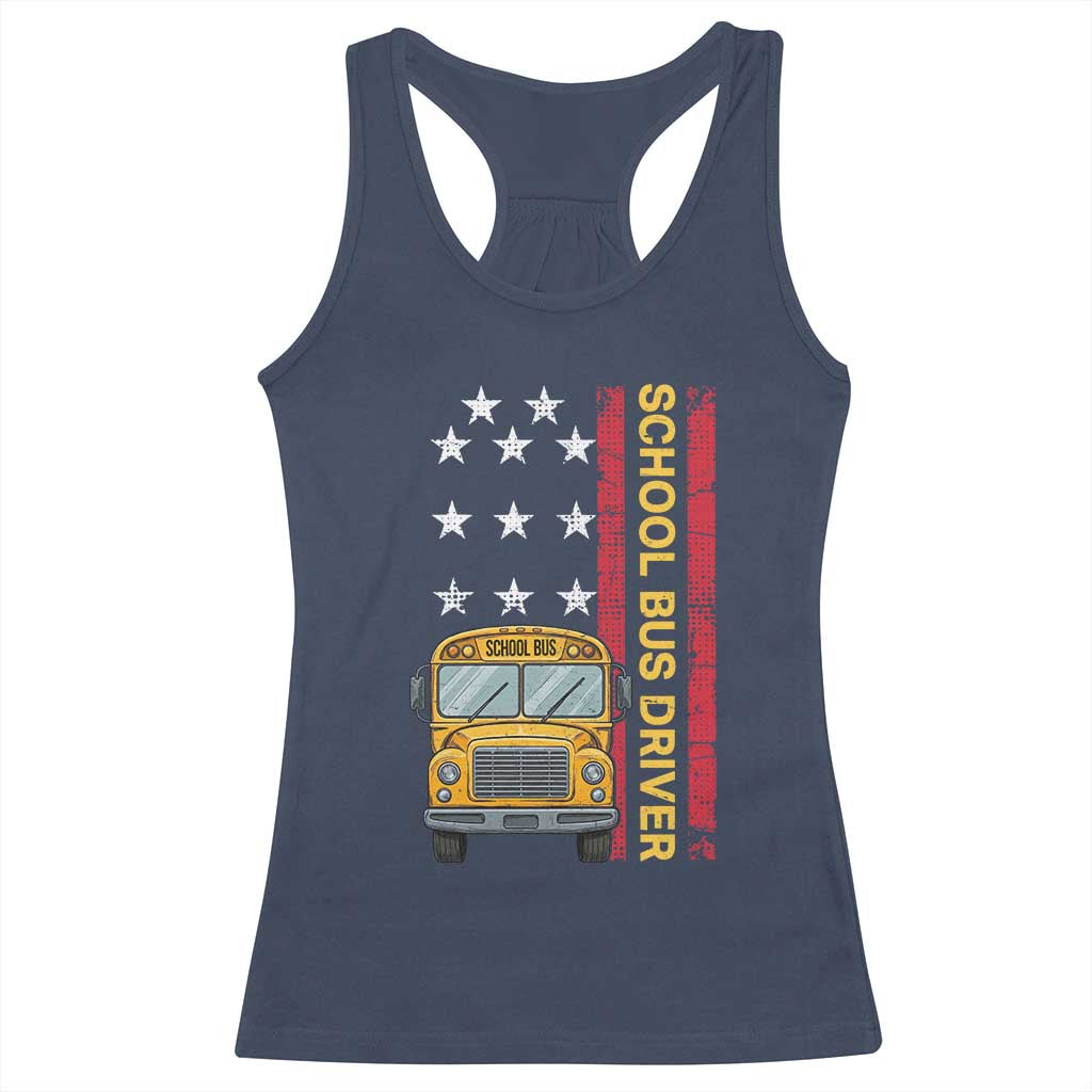 Patriotic School Bus Driver USA American Flag Racerback Tank Top