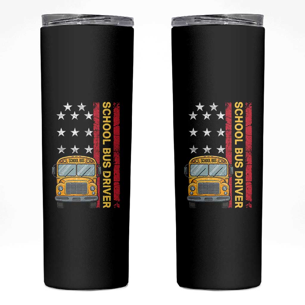 Patriotic School Bus Driver USA American Flag Skinny Tumbler