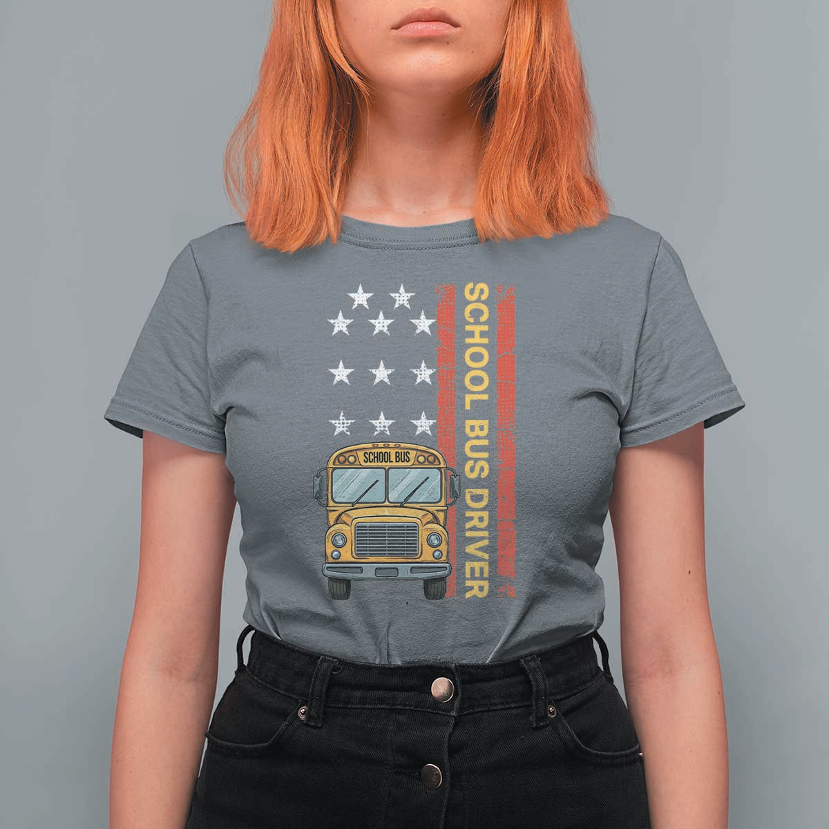 Patriotic School Bus Driver USA American Flag T Shirt For Women