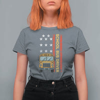 Patriotic School Bus Driver USA American Flag T Shirt For Women