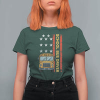 Patriotic School Bus Driver USA American Flag T Shirt For Women