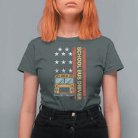 Patriotic School Bus Driver USA American Flag T Shirt For Women