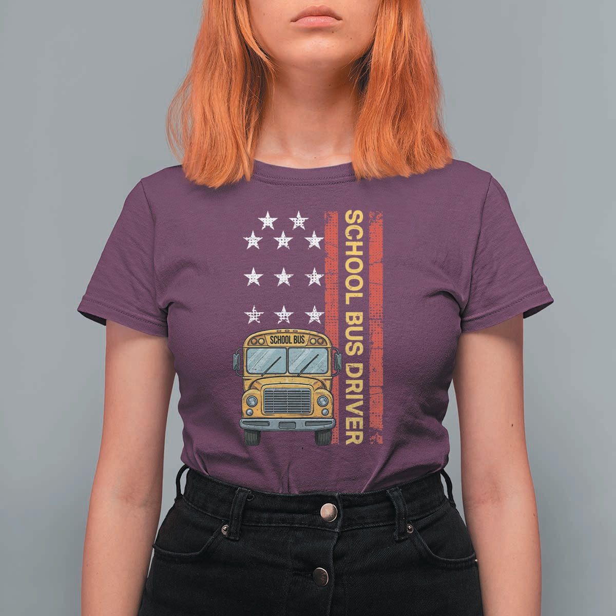Patriotic School Bus Driver USA American Flag T Shirt For Women