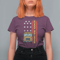Patriotic School Bus Driver USA American Flag T Shirt For Women