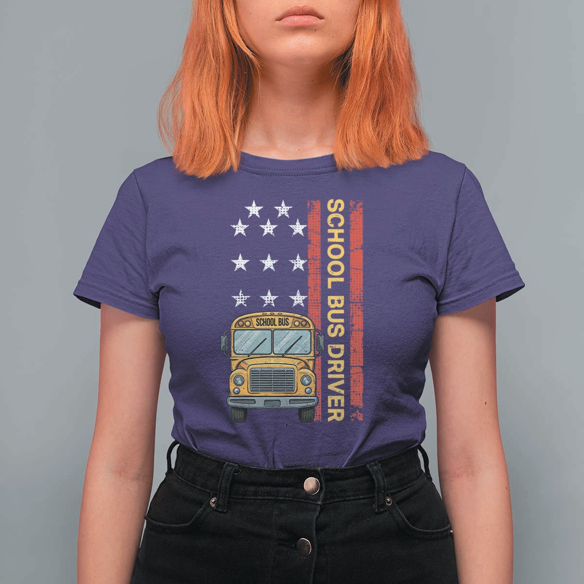 Patriotic School Bus Driver USA American Flag T Shirt For Women