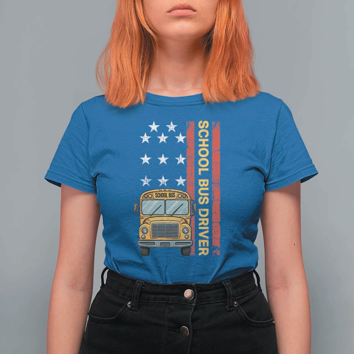 Patriotic School Bus Driver USA American Flag T Shirt For Women