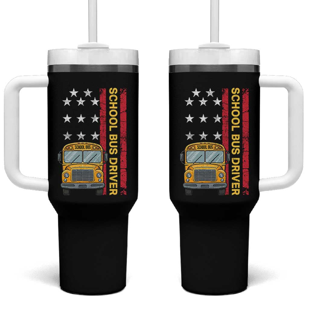 Patriotic School Bus Driver USA American Flag Tumbler With Handle