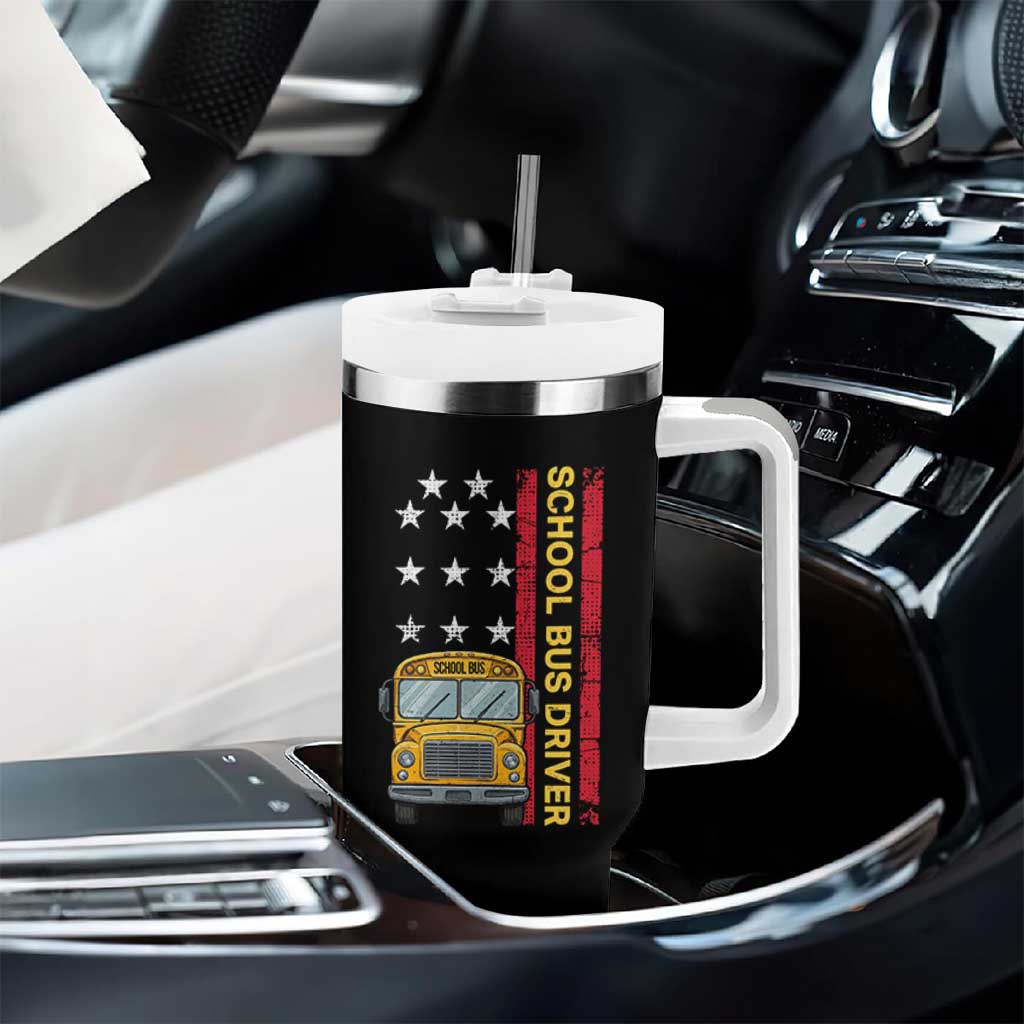 Patriotic School Bus Driver USA American Flag Tumbler With Handle