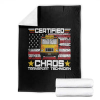 Certified Chaos Transport Technician Throw Blanket Patriotic School Bus Driver USA American Flag