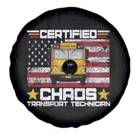 Certified Chaos Transport Technician Spare Tire Cover Patriotic School Bus Driver USA American Flag