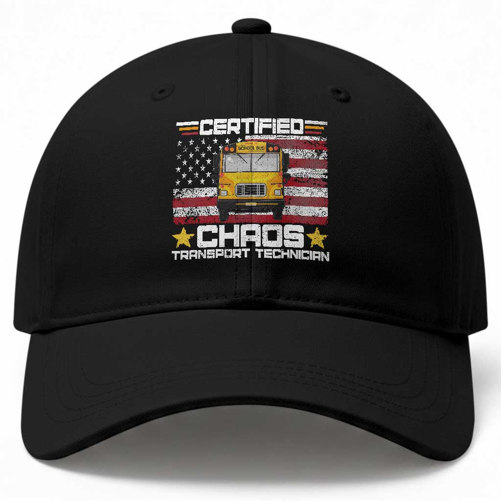 Certified Chaos Transport Technician Baseball Cap Patriotic School Bus Driver USA American Flag